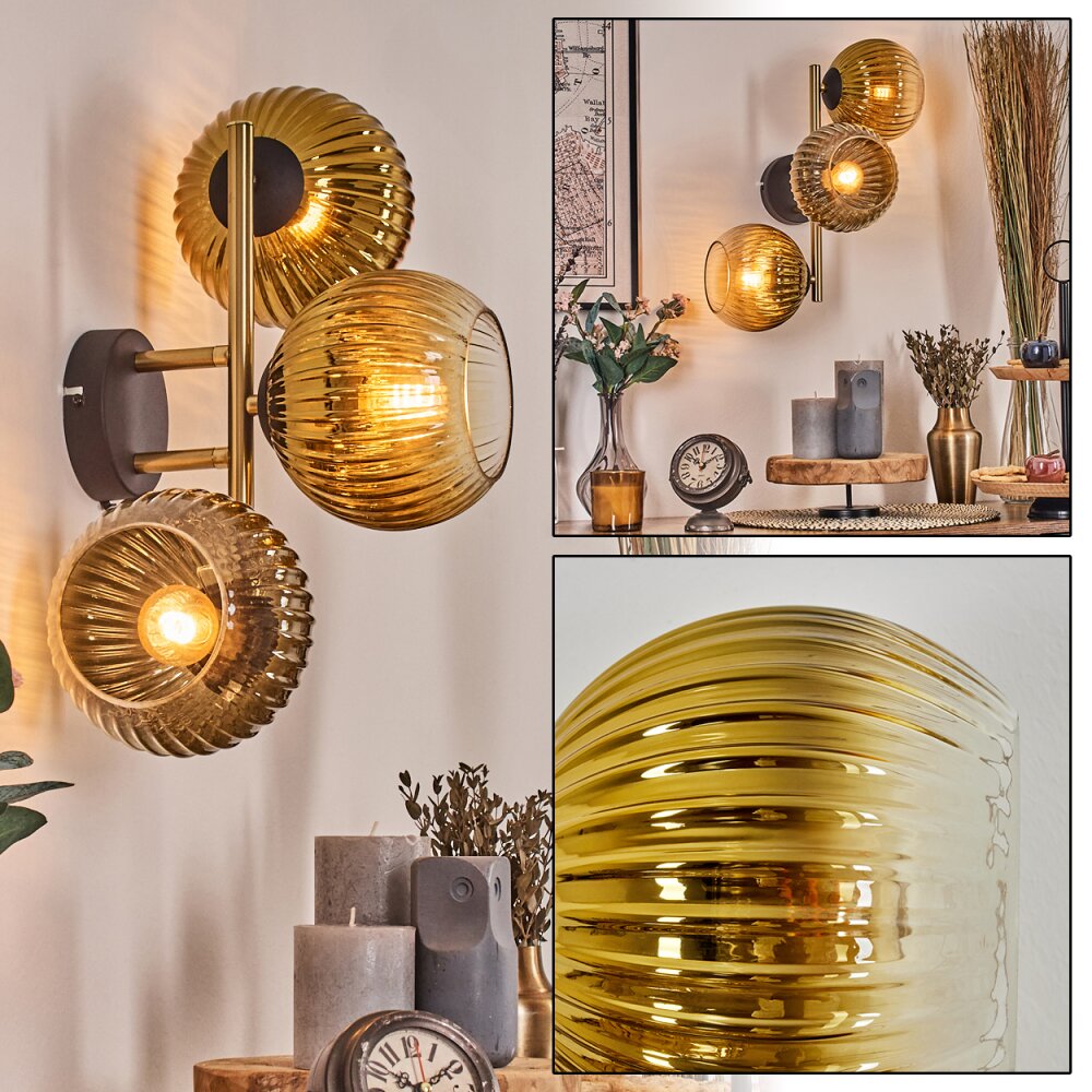 Koyoto Lampada a sfera, Applique 30 cm Oro, Nero, 3-Luci main product photo