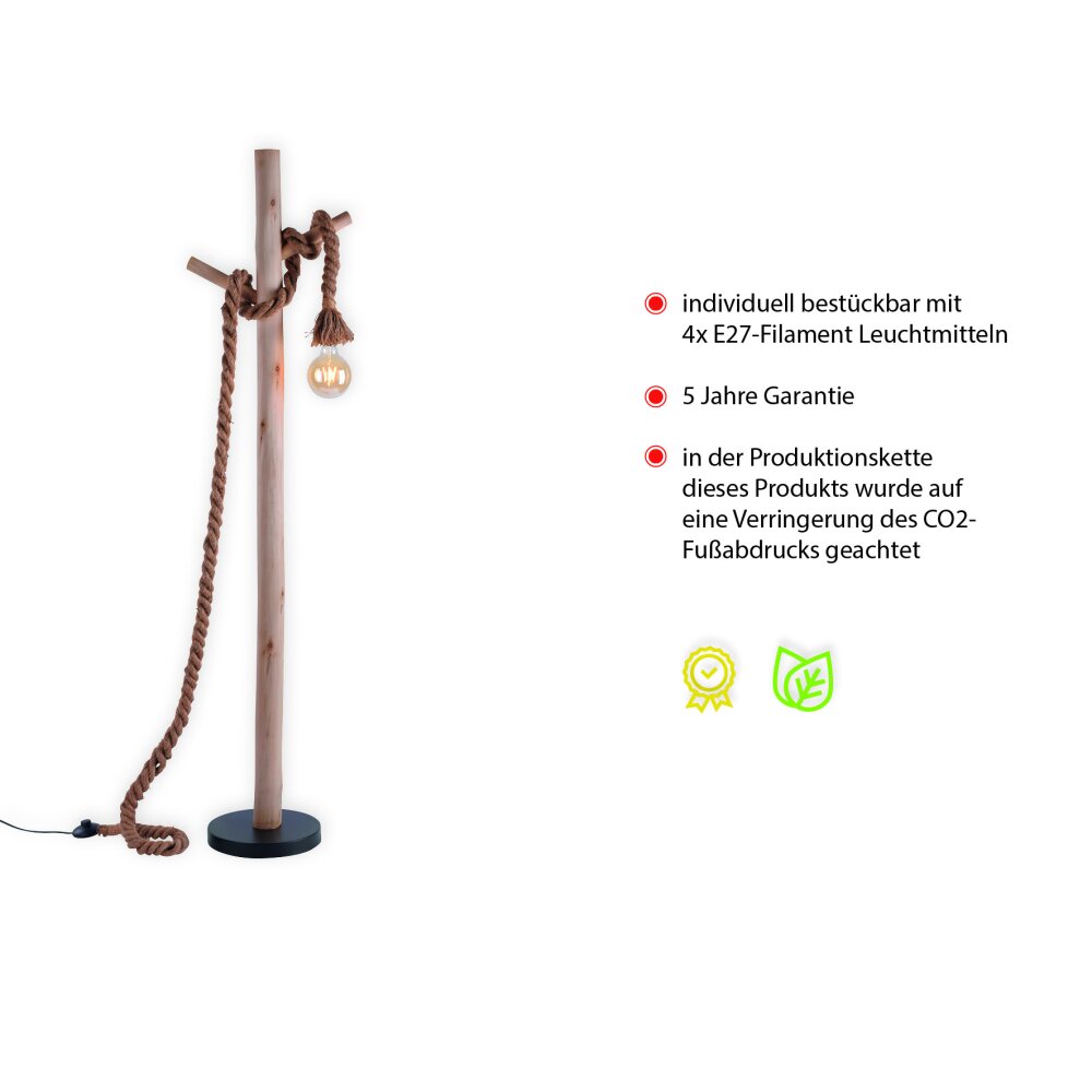 Leuchten-Direkt ROPE Lampada da terra Nero, 1-Luce