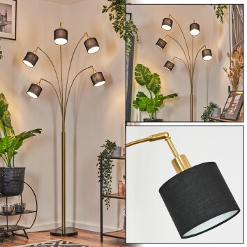 Bassagoda Lampada da terra Ottone, Nero, 5-Luci