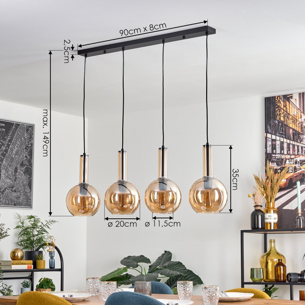 Tador Lampadario a sospensione, Lampada a sfera, Lampada a sospensione Nero, 4-Luci