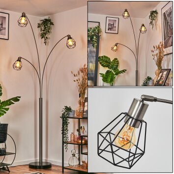 Yaak Lampada da terra Nichel opaco, Nero, 3-Luci Yaak Lampada da terra Nichel opaco, Nero, 3-Luci