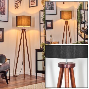 Soungou Lampada da terra Cromo, Legno scuro, 1-Luce