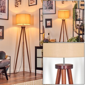 Soungou Lampada da terra Cromo, Legno scuro, 1-Luce