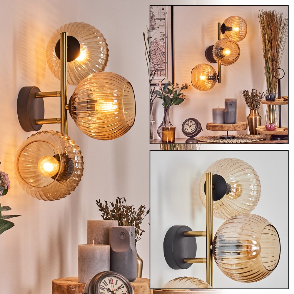 Koyoto Lampada a sfera, Applique Oro, Nero, 3-Luci main product photo