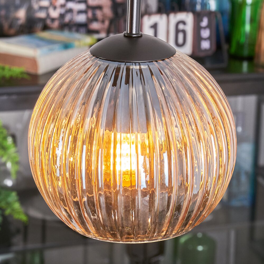 Koyoto Lampadario a sospensione, Lampada a sfera, Lampada a sospensione a cluster 30 cm Ambrato, 3-Luci