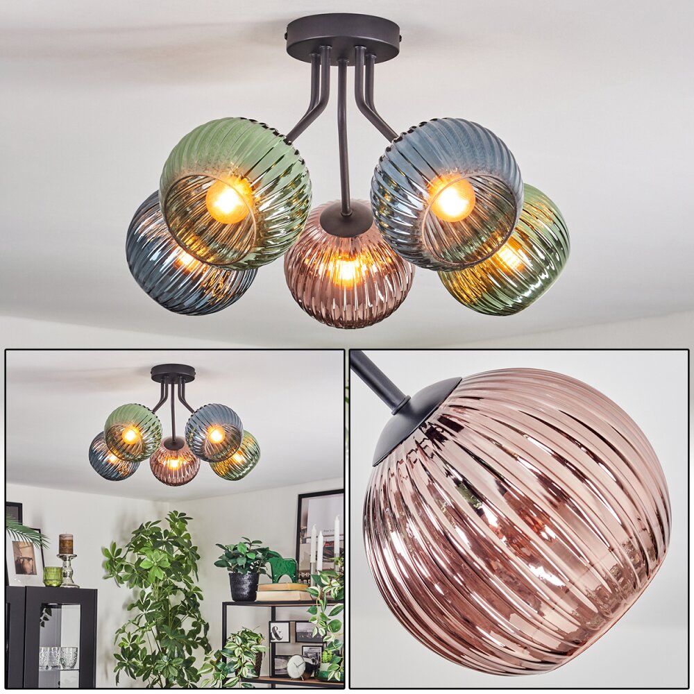 Koyoto Plafoniera, Lampada a sfera 52 cm Blu, Verde, Ramato, 5-Luci main product photo