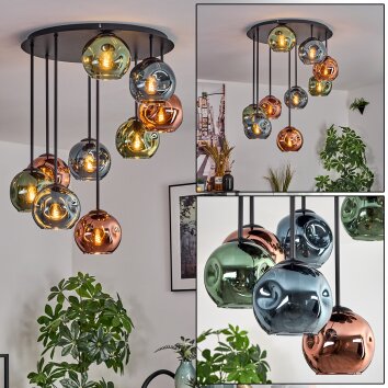 Ripoll Plafoniera, Lampada a sfera Blu, Verde, Ramato, 9-Luci