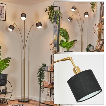Bassagoda Lampada da terra Ottone, Nero, 3-Luci