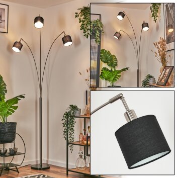 Bassagoda Lampada da terra Nichel opaco, Nero, 3-Luci