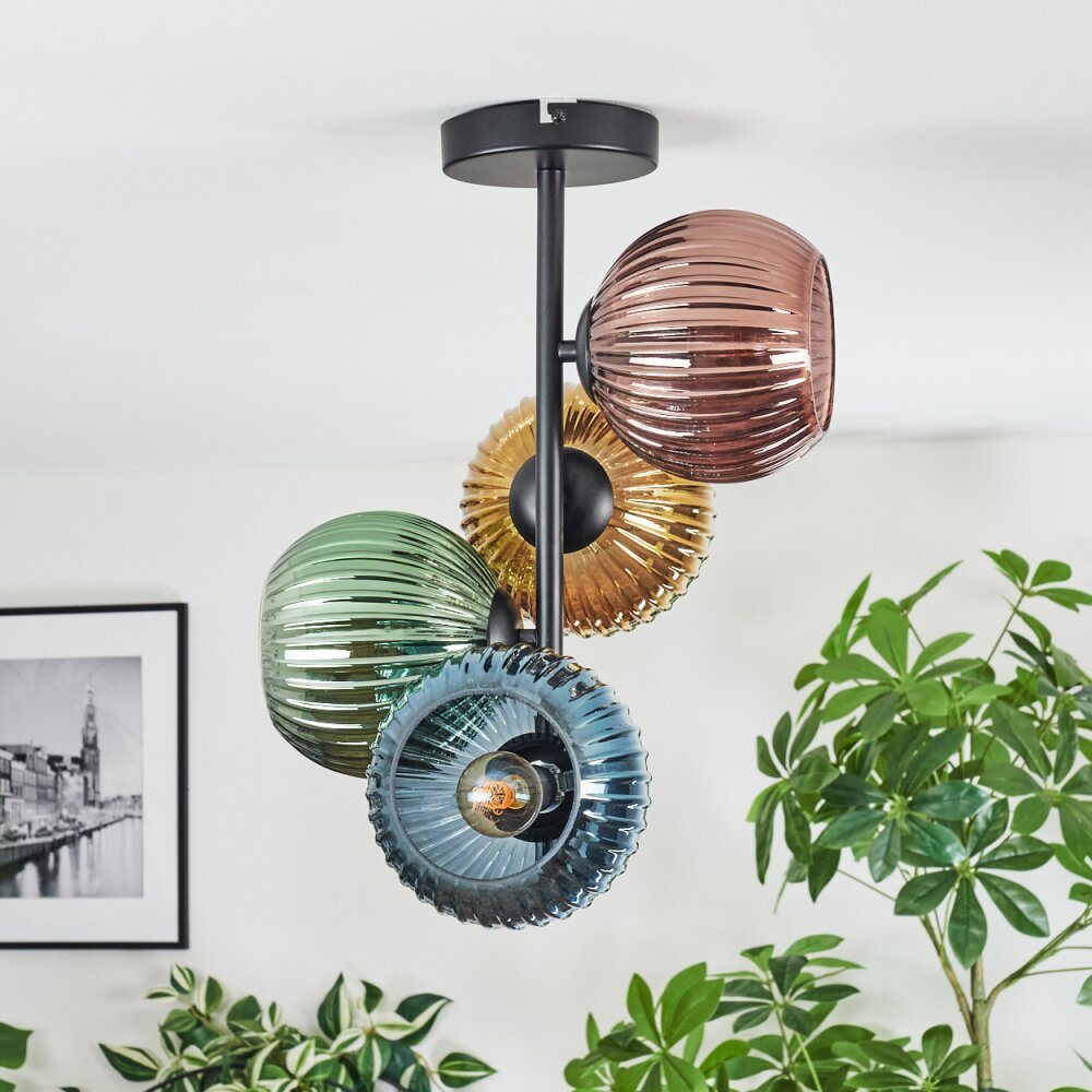 Koyoto Plafoniera, Lampada a sfera Blu, Oro, Verde, Ramato, 4-Luci