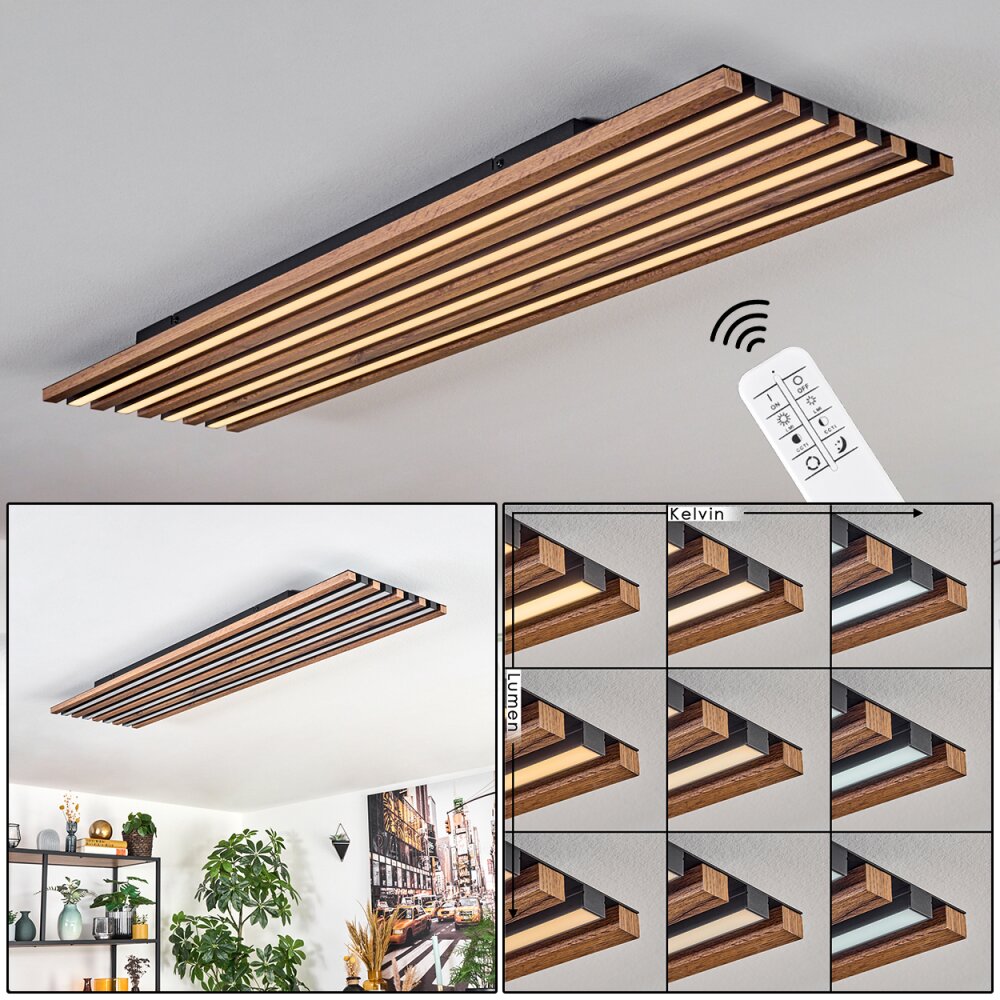 Tandragee Plafoniera LED Aspetto del legno, Nero, 1-Luce, Telecomando main product photo