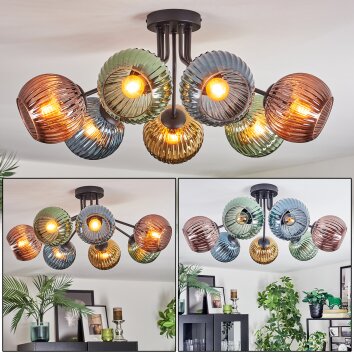 Koyoto Plafoniera, Lampada a sfera Blu, Oro, Verde, Ramato, 7-Luci
