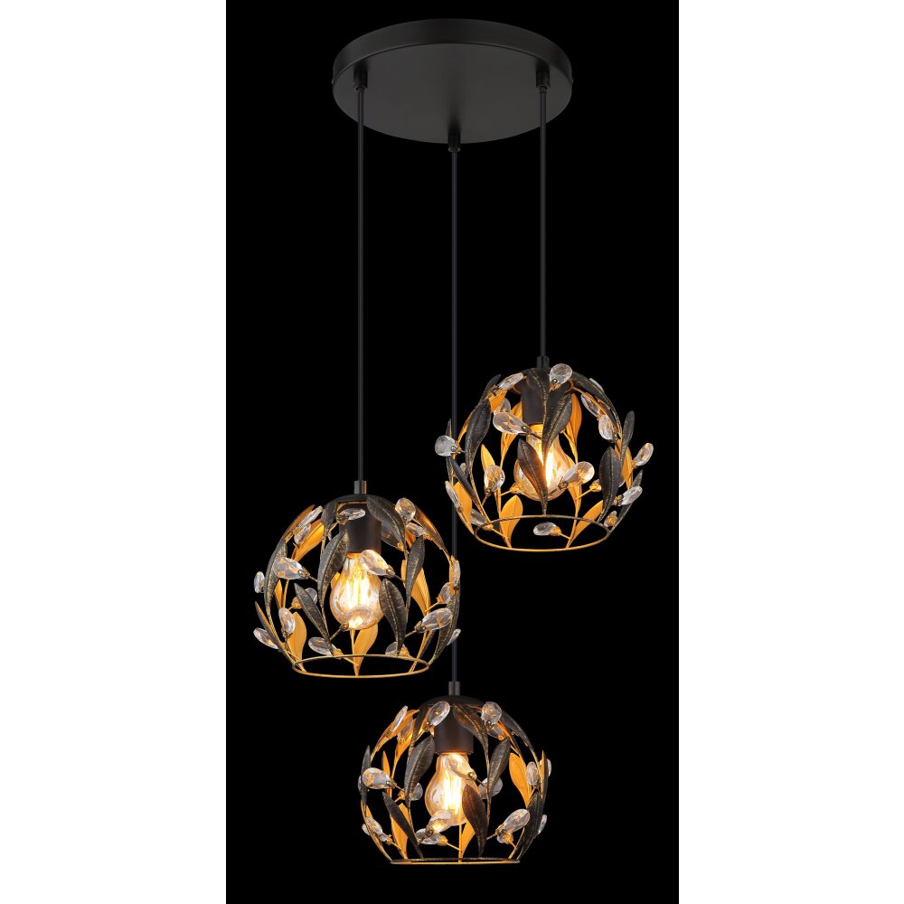 Illuminazione Globo Lighting Mika Lampadario a sospensione Nero, 3-Luci