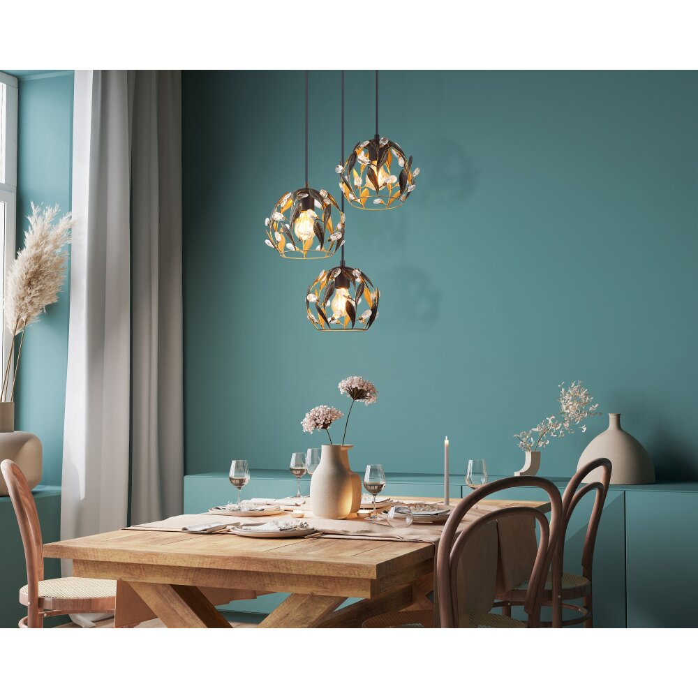 Illuminazione Globo Lighting Mika Lampadario a sospensione Nero, 3-Luci