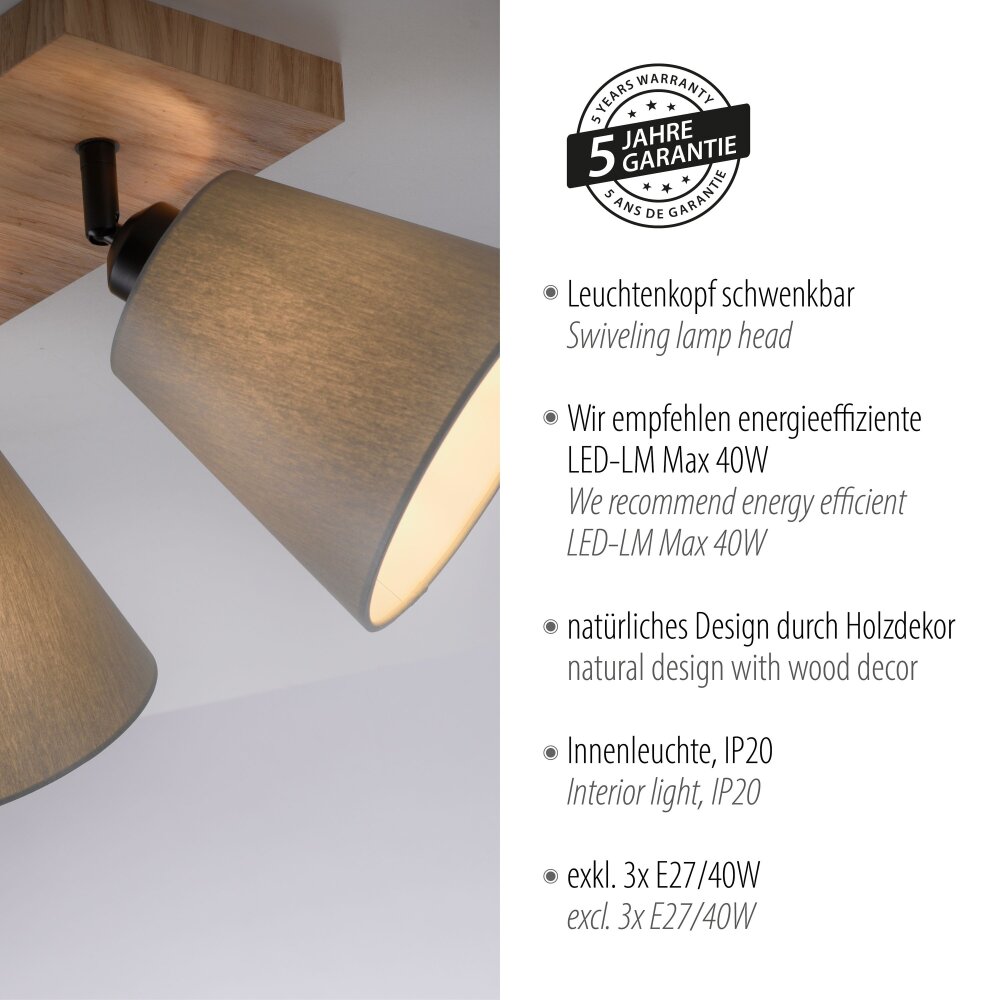 Illuminazione Leuchten Direkt MICHEL Plafoniera, Faretto da soffitto Écru, Nero, 3-Luci
