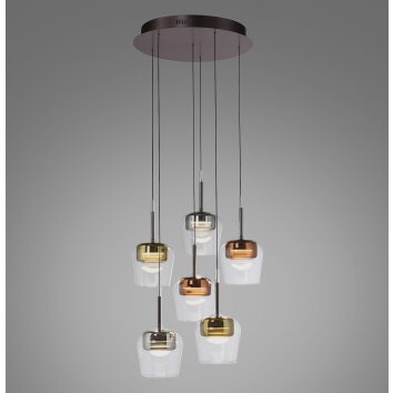 Paul Neuhaus Q-Serie Q-Kon Lampada a sospensione LED Marrone, 6-Luci, Telecomando Paul Neuhaus Q-Serie Q-Kon Lampada a sospensione LED Marrone, 6-Luci, Telecomando