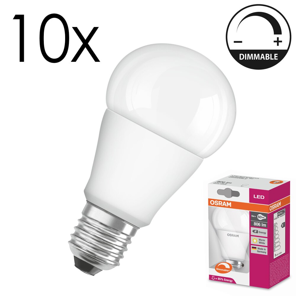 Illuminazione Osram E27 LED 9 Watt Bianco caldo dimmerabile 806 Lumen main product photo