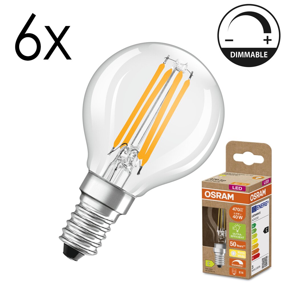 Illuminazione Osram E14 LED 2.9 Watt Bianco caldo dimmerabile 470 Lumen main product photo