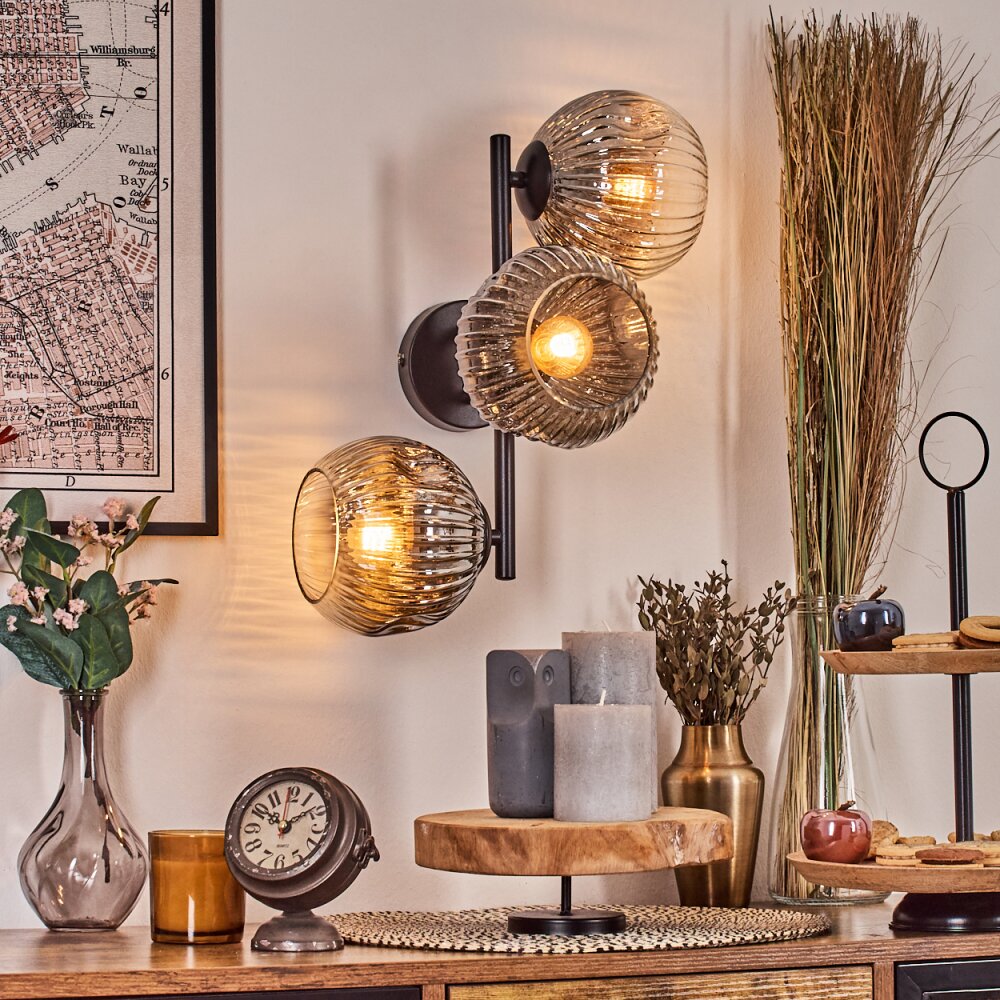 Ripoll Lampada a sfera, Applique Cromo, Chiaro, Grigio fumo, 3-Luci