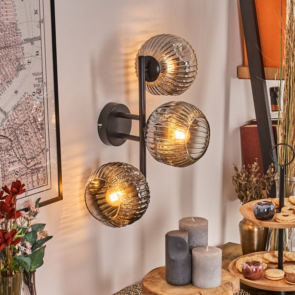 Ripoll Lampada a sfera, Applique Cromo, Chiaro, Grigio fumo, 3-Luci