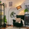 Soungou Lampada da terra, Lampade ad arco Nichel opaco, Nero, 1-Luce, Paralume in tessuto