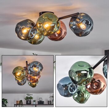 Ripoll Plafoniera, Lampada a sfera Blu, Verde, Ramato, 5-Luci