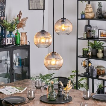 Koyoto Lampadario a sospensione, Lampada a sfera, Lampada a sospensione a cluster 30 cm Ambrato, Chiaro, 3-Luci