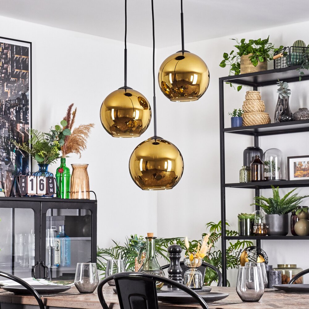 Koyoto Lampadario a sospensione, Lampada a sfera, Lampada a sospensione a cluster 30 cm Oro, 3-Luci