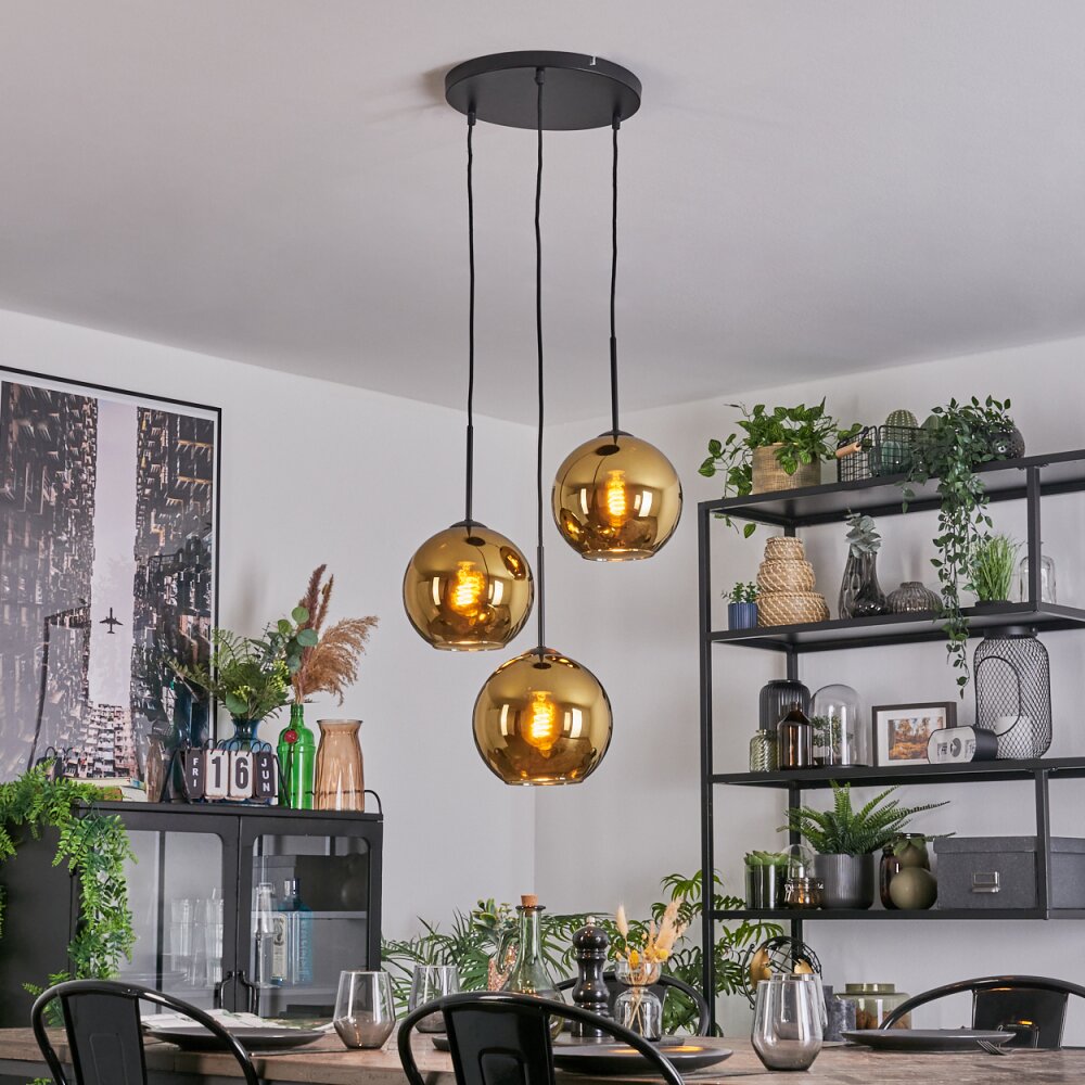 Koyoto Lampadario a sospensione, Lampada a sfera, Lampada a sospensione a cluster 30 cm Oro, 3-Luci