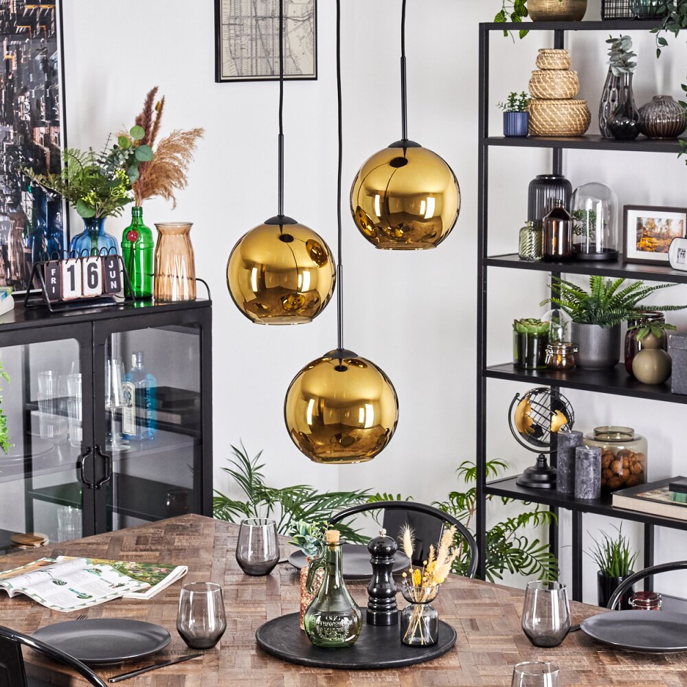 Koyoto Lampadario a sospensione, Lampada a sfera, Lampada a sospensione a cluster 30 cm Oro, 3-Luci