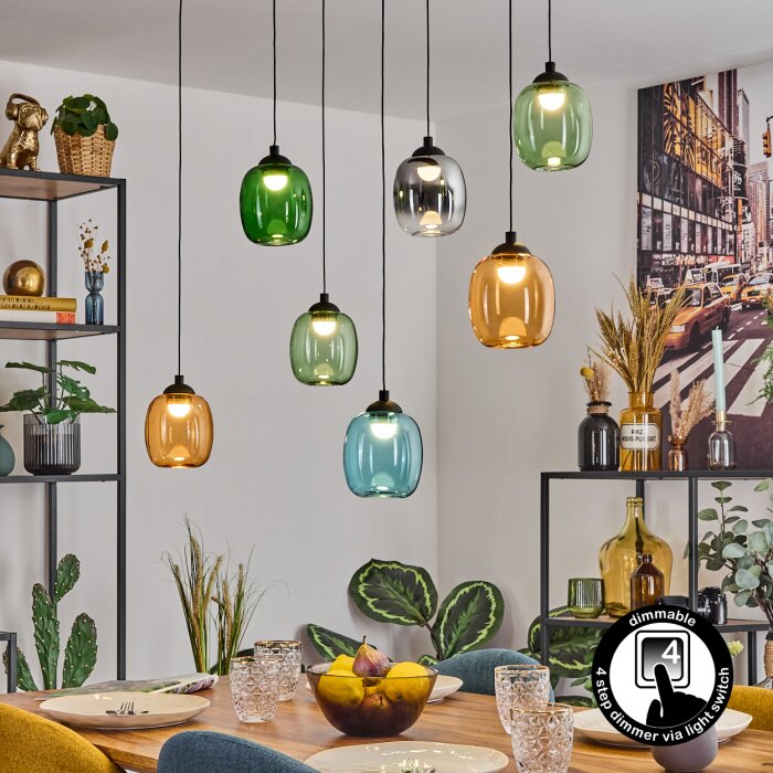 Moyrourkan Lampadario a sospensione, Lampada a sospensione, Lampada a sospensione a cluster LED Blu, Verde, Chiaro, Arancione, Grigio fumo, 1-Luce