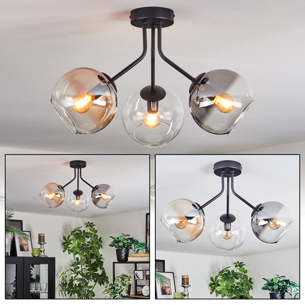 Koyoto Plafoniera, Lampada a sfera 42 cm Ambrato, Chiaro, Grigio fumo, 3-Luci main product photo