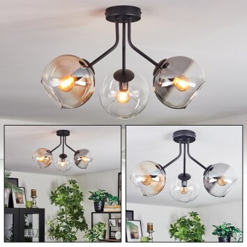 Koyoto Plafoniera, Lampada a sfera 42 cm Ambrato, Chiaro, Grigio fumo, 3-Luci