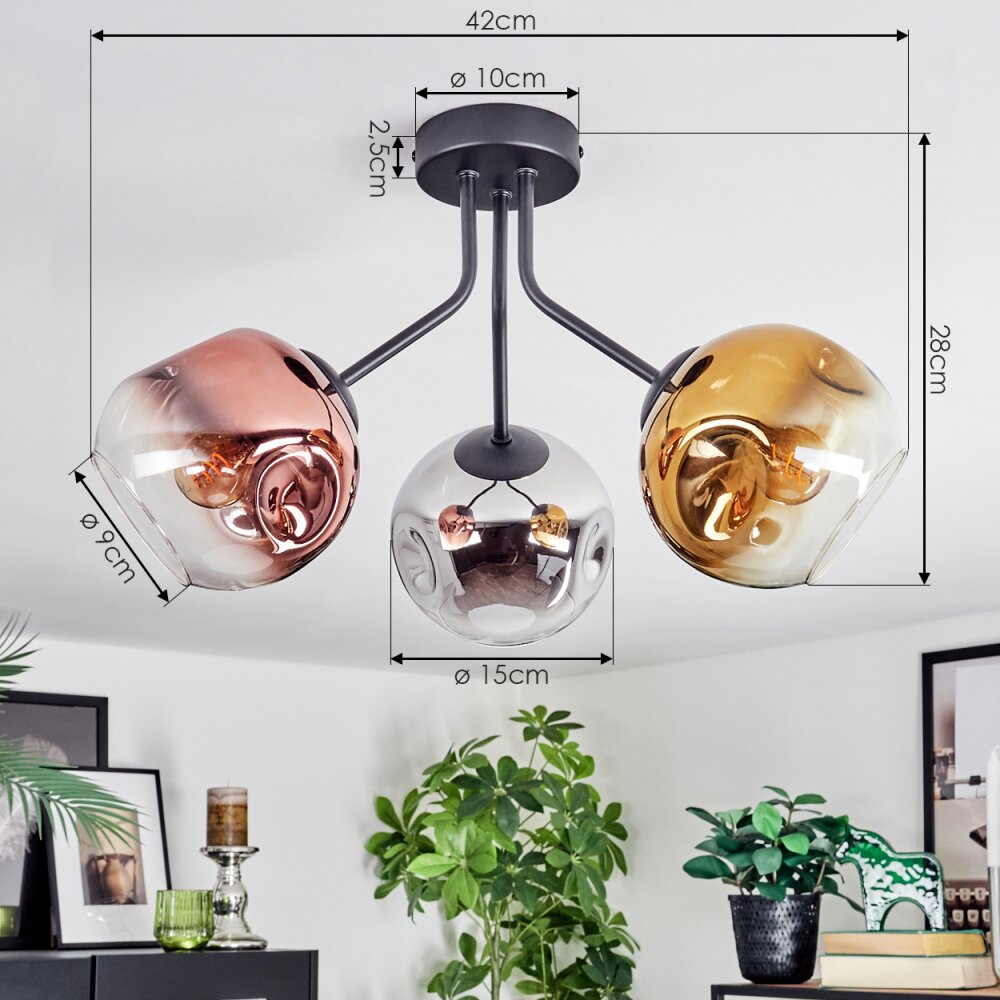 Ripoll Plafoniera, Lampada a sfera Cromo, Oro, Chiaro, Ramato, Grigio fumo, 3-Luci