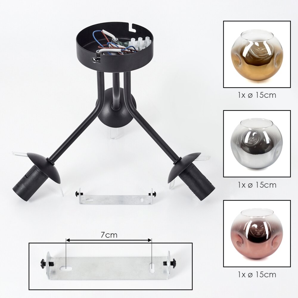 Ripoll Plafoniera, Lampada a sfera Cromo, Oro, Chiaro, Ramato, Grigio fumo, 3-Luci