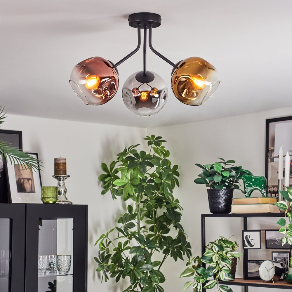 Ripoll Plafoniera, Lampada a sfera Cromo, Oro, Chiaro, Ramato, Grigio fumo, 3-Luci