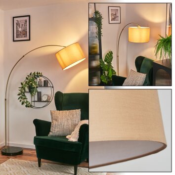 Soungou Lampada da terra, Lampade ad arco Ottone, Nero, 1-Luce, Paralume in tessuto