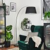 Bassagoda Lampada da terra, Lampade ad arco Cromo, Nero, 1-Luce, Paralume in tessuto