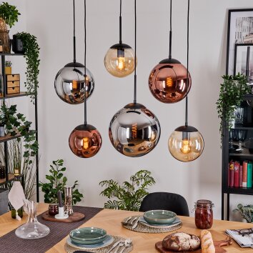 Gastor Lampadario a sospensione, Lampada a sfera, Lampada a sospensione Ambrato, Cromo, Ramato, Grigio fumo, 6-Luci