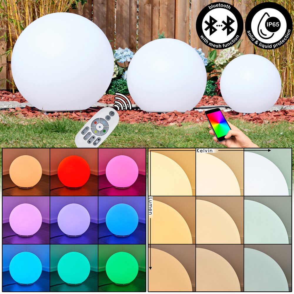 Ilorn Lampada a sfera, Lampada con piedistallo, Illuminazione viale LED Bianco, 3-Luci, Telecomando main product photo