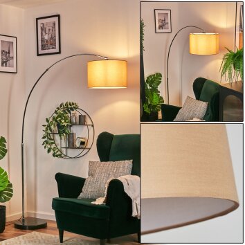 Soungou Lampada da terra, Lampade ad arco Cromo, Nero, 1-Luce, Paralume in tessuto