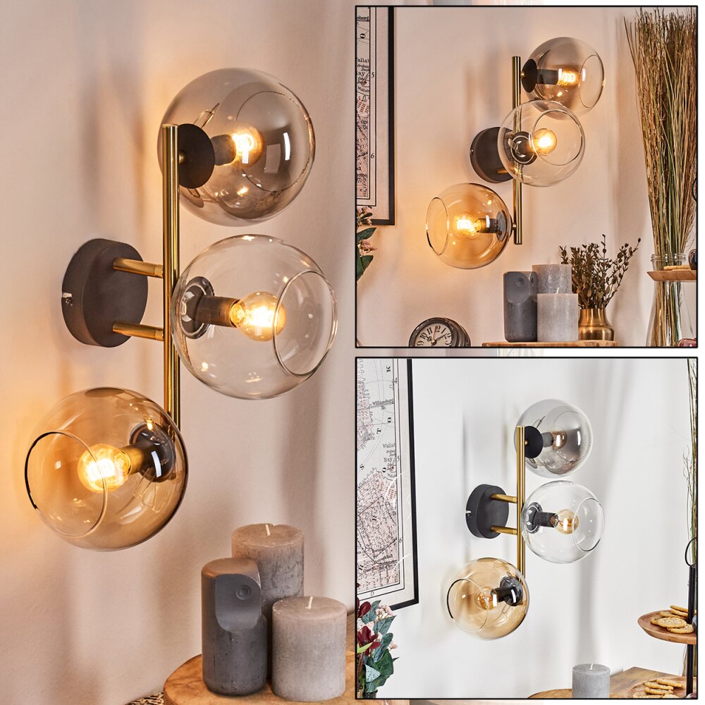 Koyoto Lampada a sfera, Applique Oro, Nero, 3-Luci main product photo