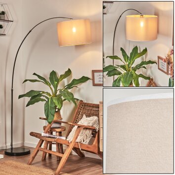 Bassagoda Lampada da terra, Lampade ad arco Cromo, Nero, 1-Luce, Paralume in tessuto