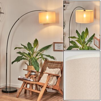 Bassagoda Lampada da terra, Lampade ad arco Cromo, Nero, 1-Luce, Paralume in tessuto