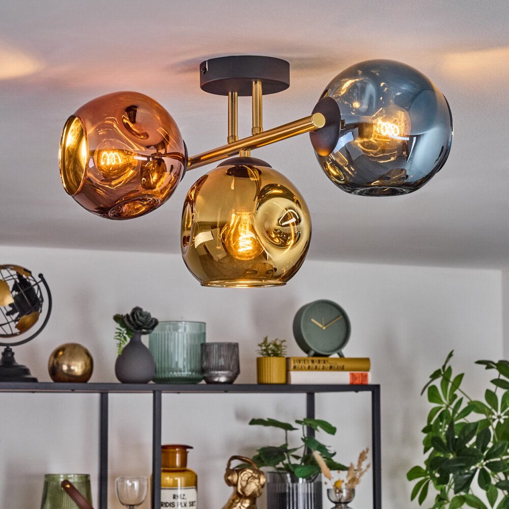 Ripoll Plafoniera, Lampada a sfera Oro, Nero, 3-Luci