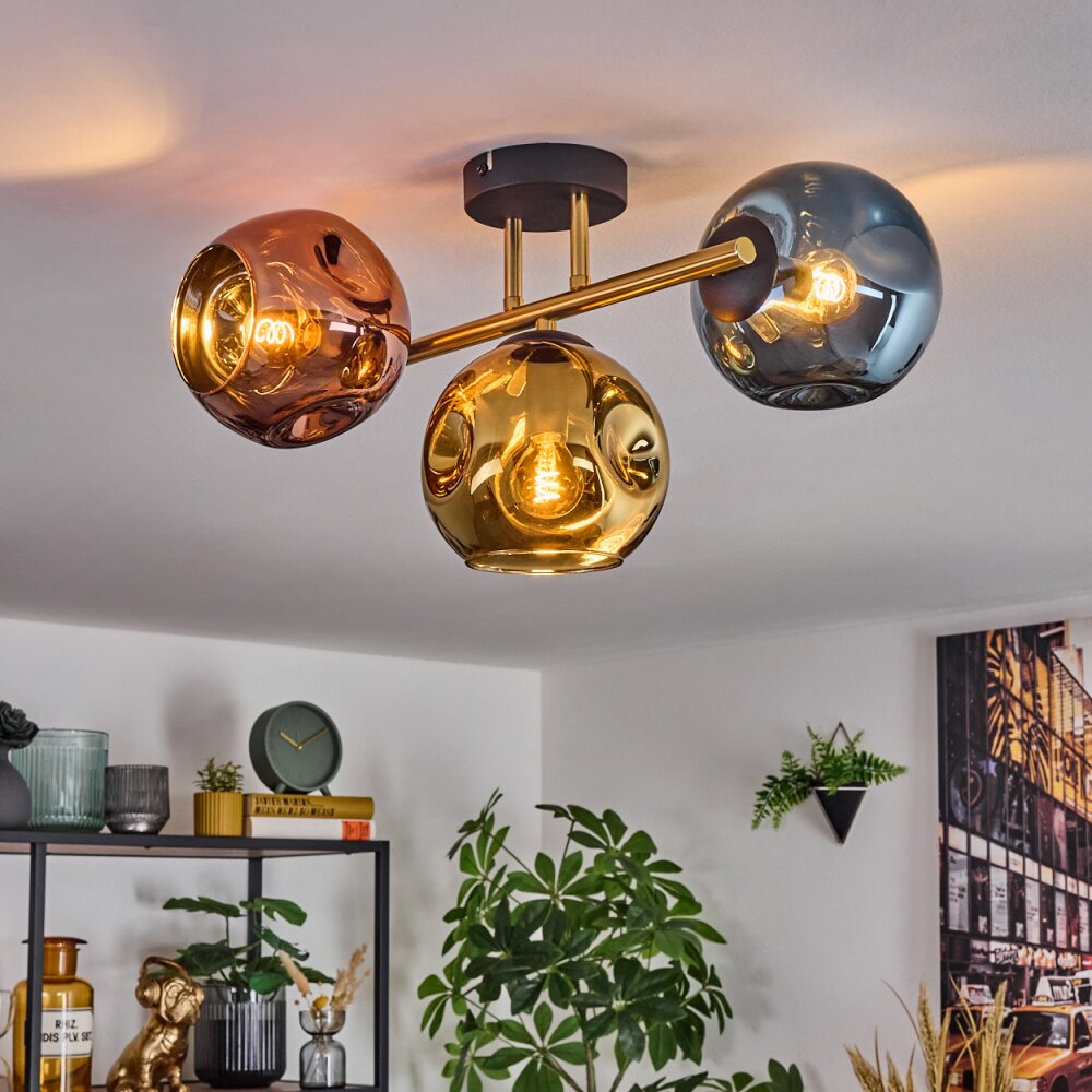 Ripoll Plafoniera, Lampada a sfera Oro, Nero, 3-Luci