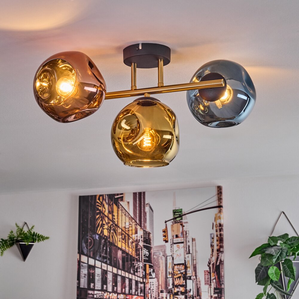 Ripoll Plafoniera, Lampada a sfera Oro, Nero, 3-Luci