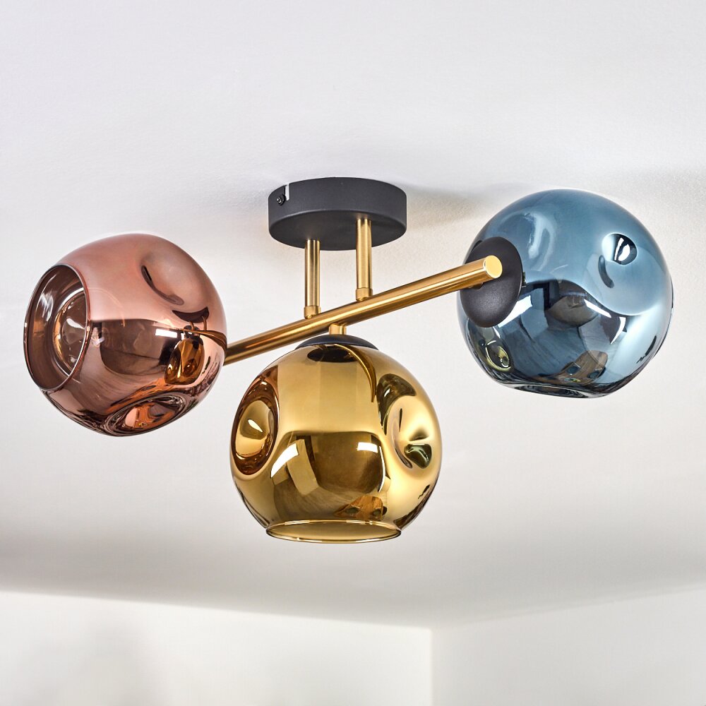 Ripoll Plafoniera, Lampada a sfera Oro, Nero, 3-Luci