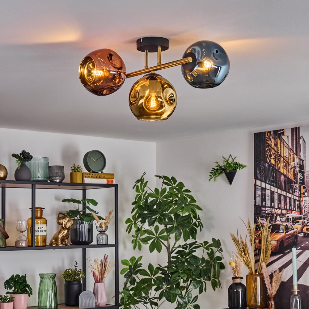 Ripoll Plafoniera, Lampada a sfera Oro, Nero, 3-Luci
