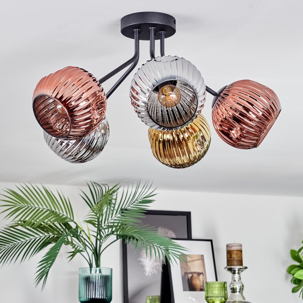 Ripoll Plafoniera, Lampada a sfera Cromo, Oro, Ramato, Grigio fumo, 5-Luci